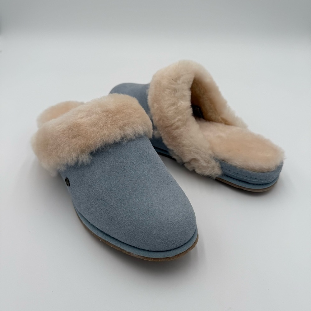 BearPaw Ladon‎ Powder Baby Blue Slip On Fuzzy Cozy Slippers House Shoes 9 NWOT